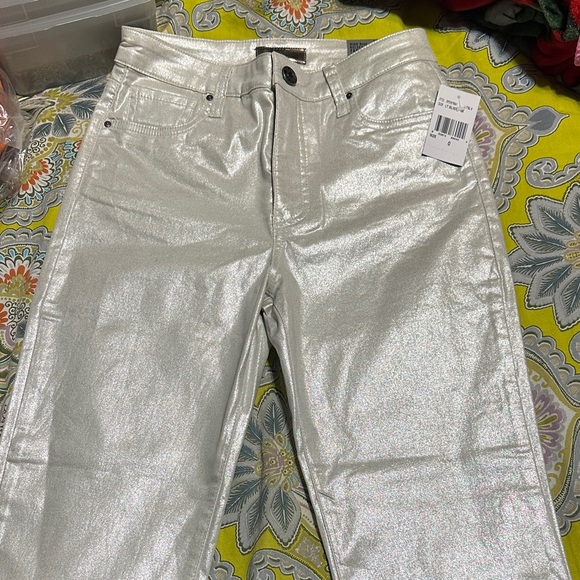 Kut from the Kloth Metallic Silver Straight Leg Jeans - Picture 1 of 5